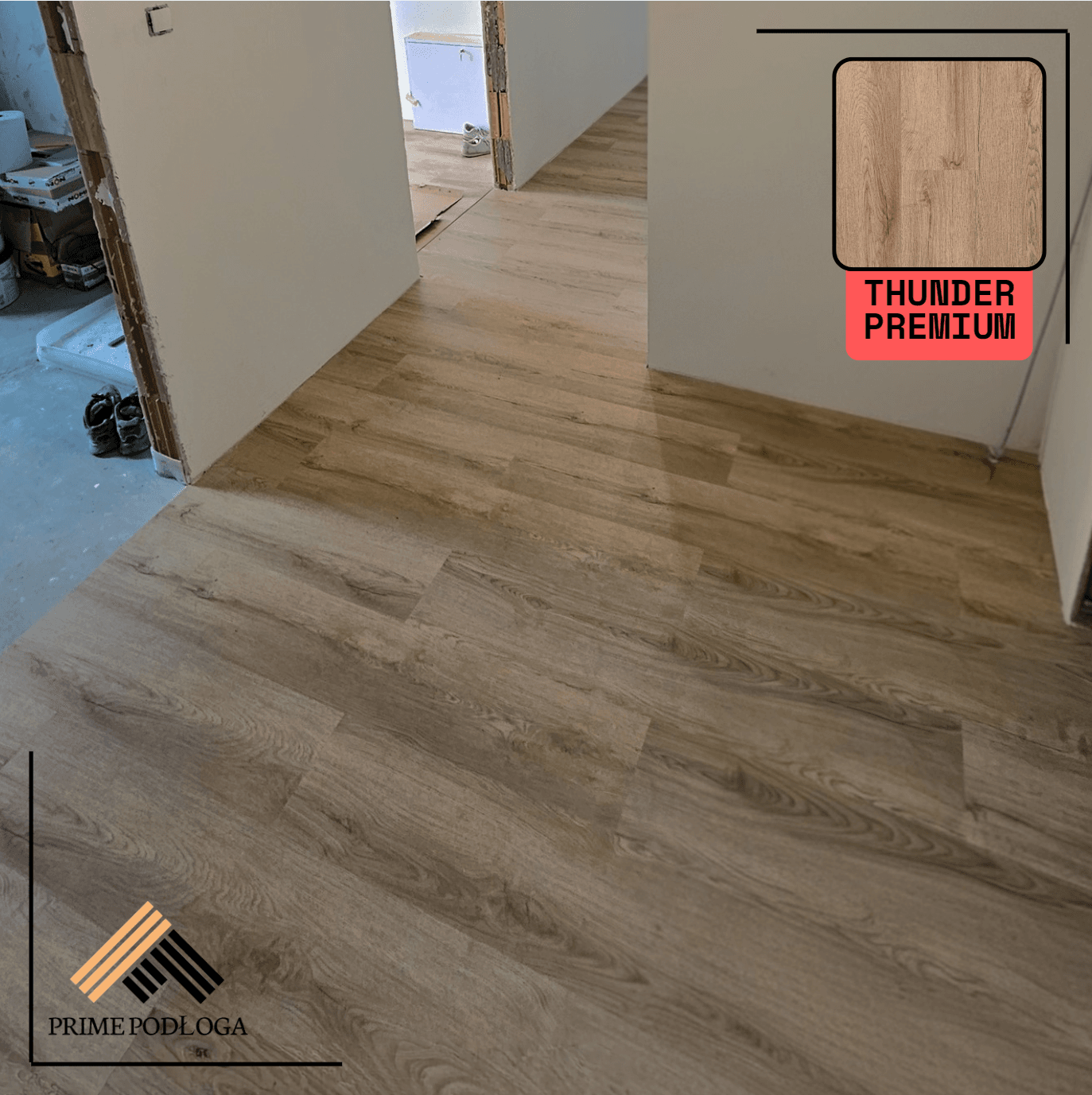 Bytom – montaż paneli winylowych Thunder: widok głównej strefy dziennej po ułożeniu układu 1/2