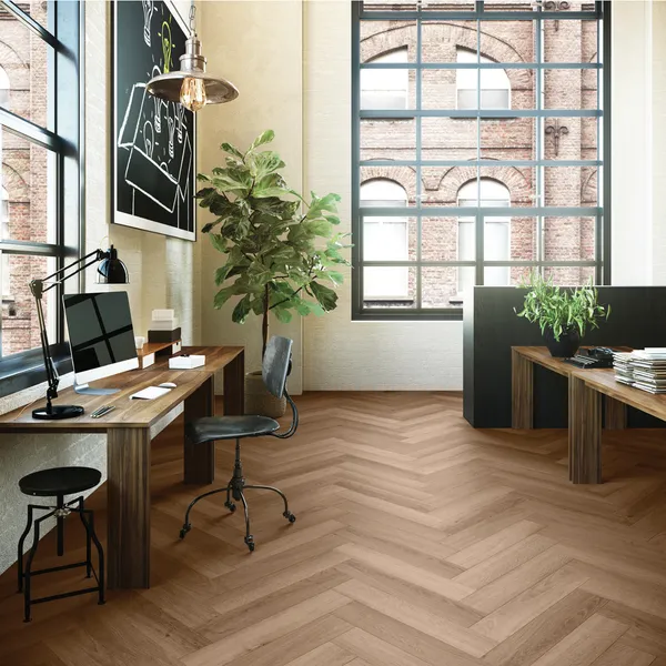 Invictus Maximus Highland Oak Roasted 34 jodełka klejona Herringbone Dryback LVT panele winylowe