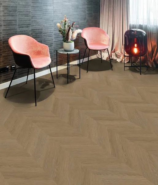 Project Floors Mellow Woods PW 5013 dąb oliwkowobrązowy jodełka francuska chevron klejona Dryback LVT panele winylowe